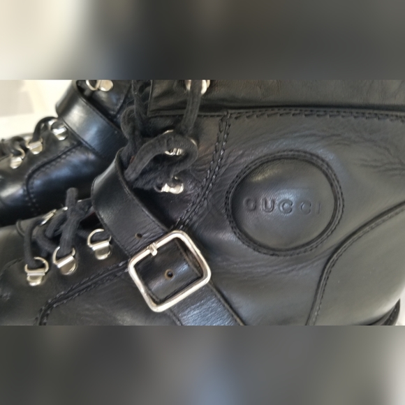 GUCCI SIZE 37 BLACK LEATHER COMBAT BOOT TOM FORD VINTAGE 1999 BARELY WORN - Picture 8 of 10